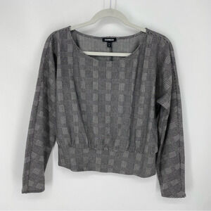Express Houndstooth Long-Sleeve Top in‎ Size S black check plaid